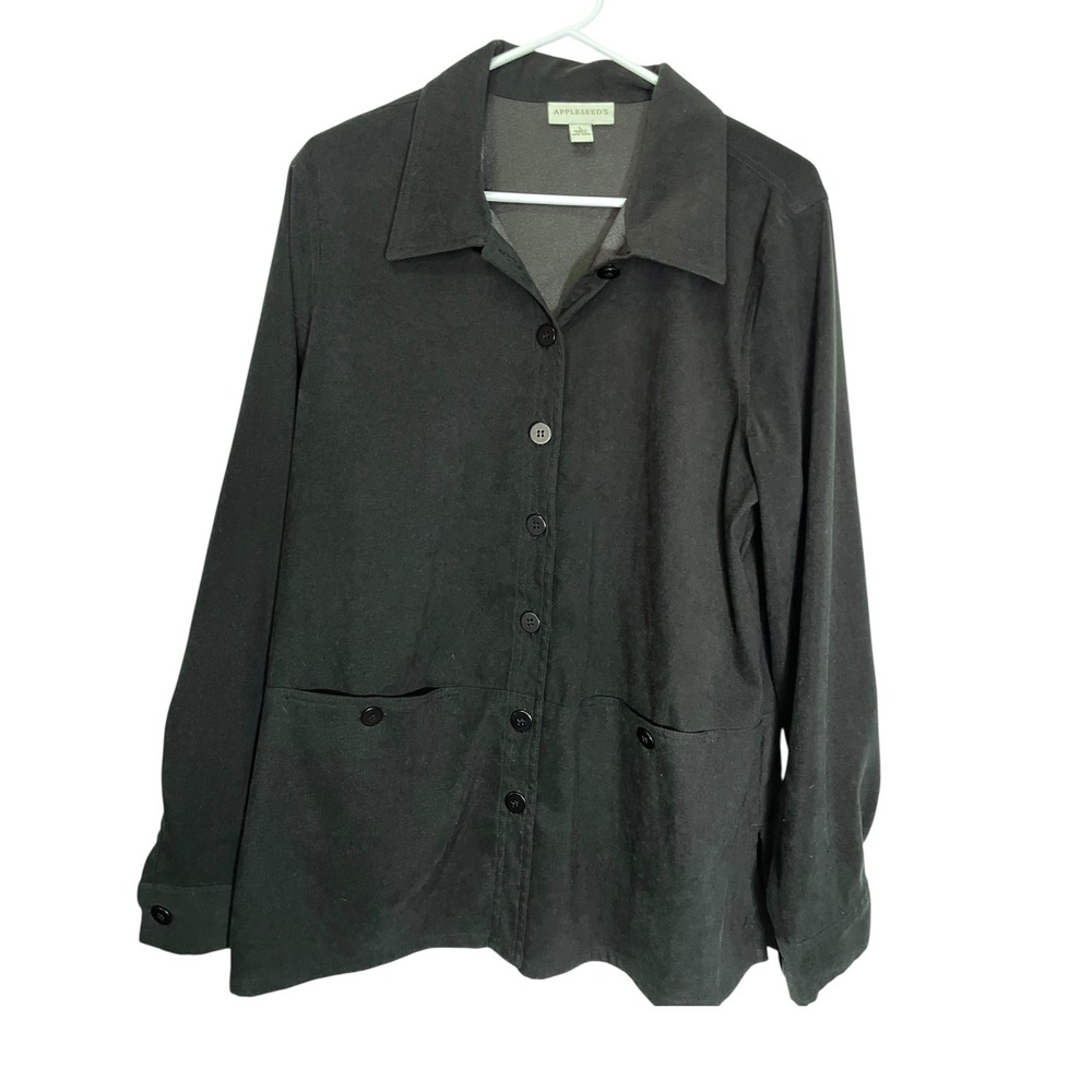 Appleseed's‎ L Black Shirt Jacket Faux Suede Button Front Utility Dark Academia